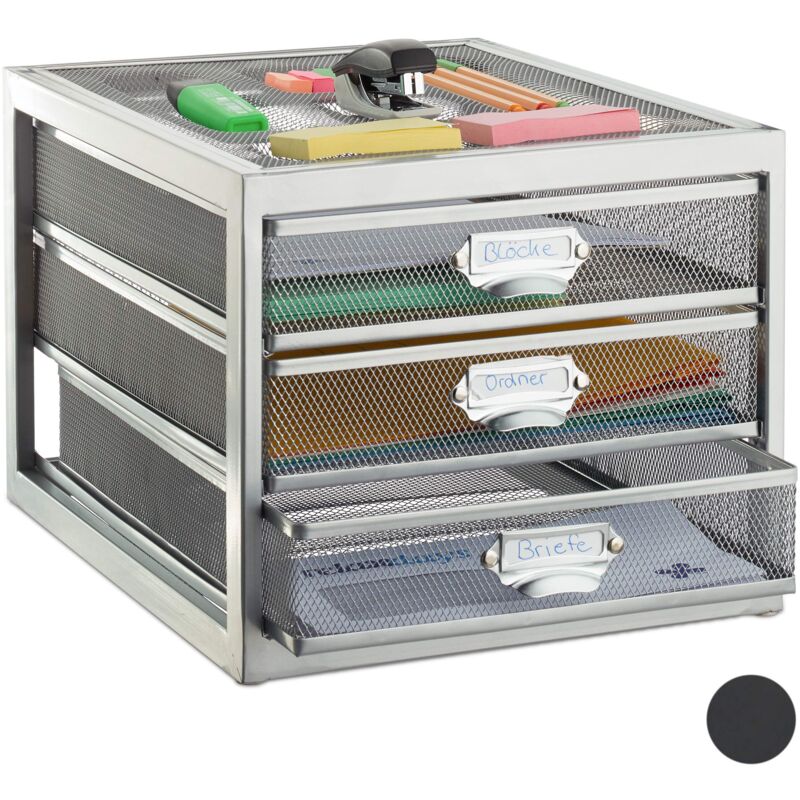 foto del prodotto cassettiera da scrivania, 3 cassetti, formato din a4, porta documenti, box per lettere e corrispondenza, argentato relaxdays