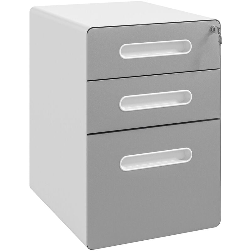 foto del prodotto cassettiera da ufficio 3 cassetti con serratura portadocumenti formato a4 in acciaio grigio chiaro