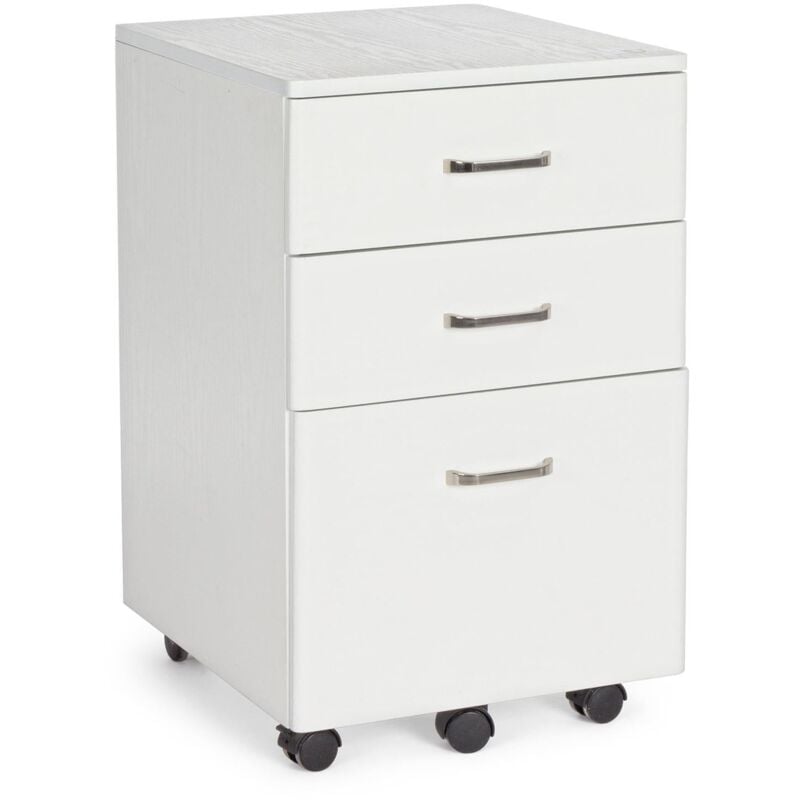 foto del prodotto cassettiera da ufficio nadir con ruote e 3 cassetti per scrivania altezza 65 cm bianco