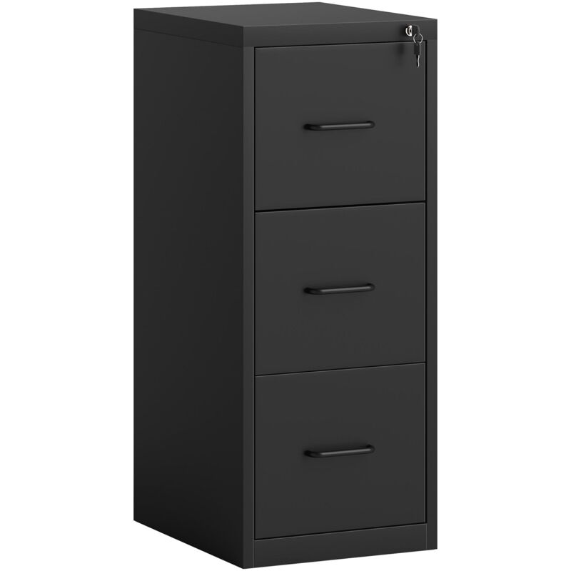 foto del prodotto cassettiera da ufficio schedario portadocumenti a 3 cassetti 36,5x46,2x99 cm in acciaio nero