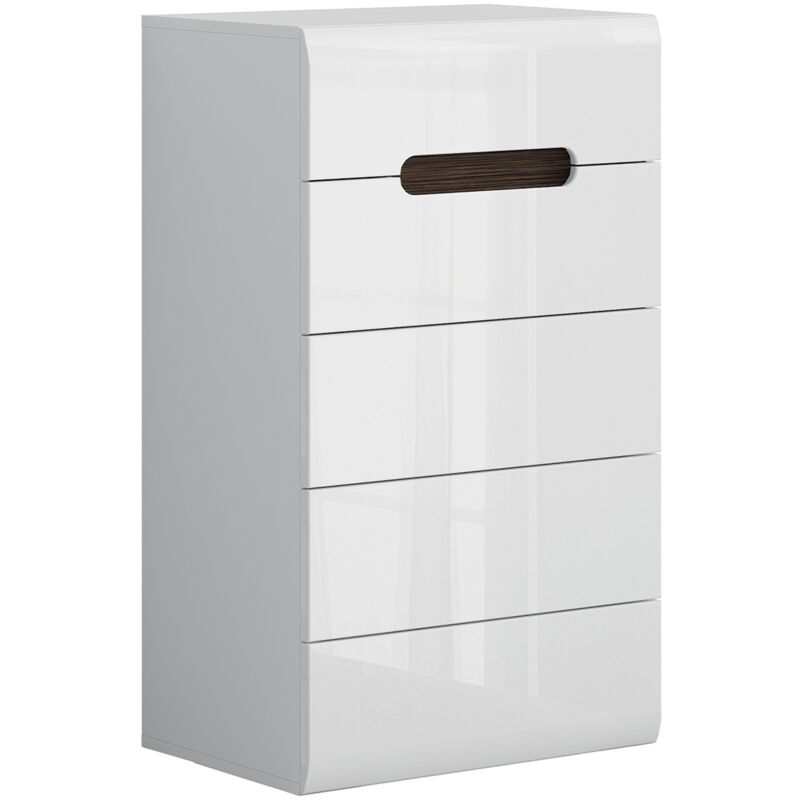 foto del prodotto cassettiera darrel a 5 cassetti laccato bianco e legno