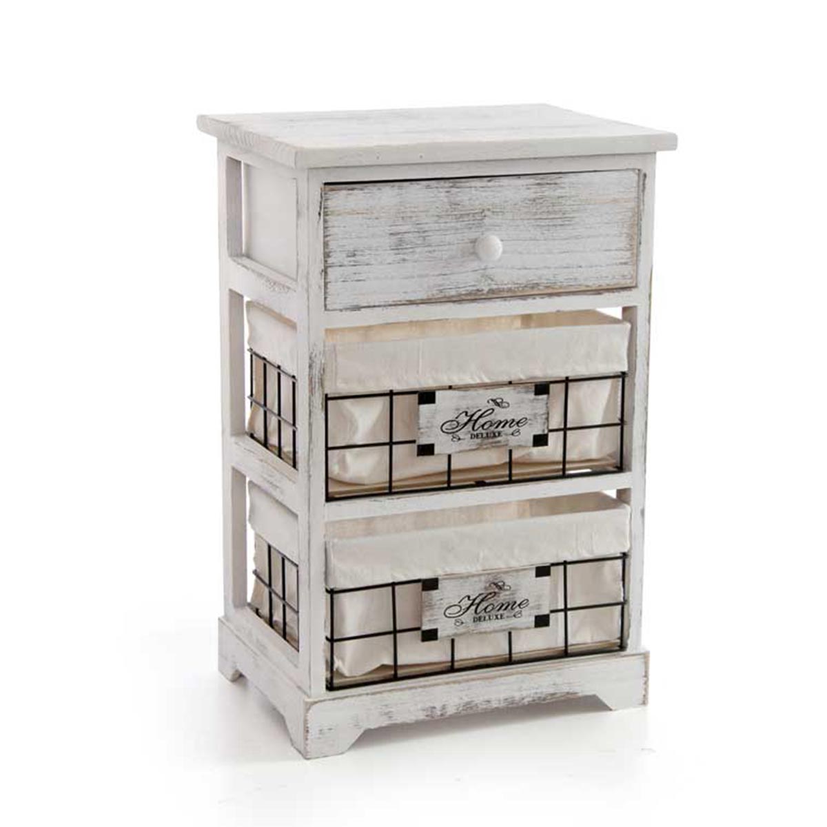 foto del prodotto cassettiera decorata in legno con 3 cassetti 37x27xh58 cm in colore bianco