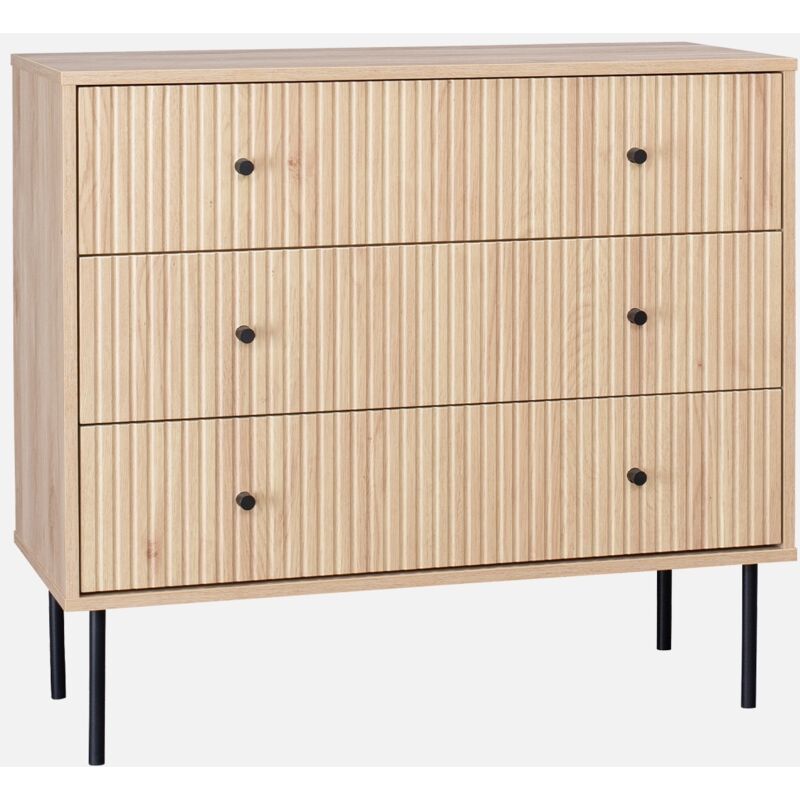 foto del prodotto cassettiera, decoro in legno scanalato, 3 cassetti