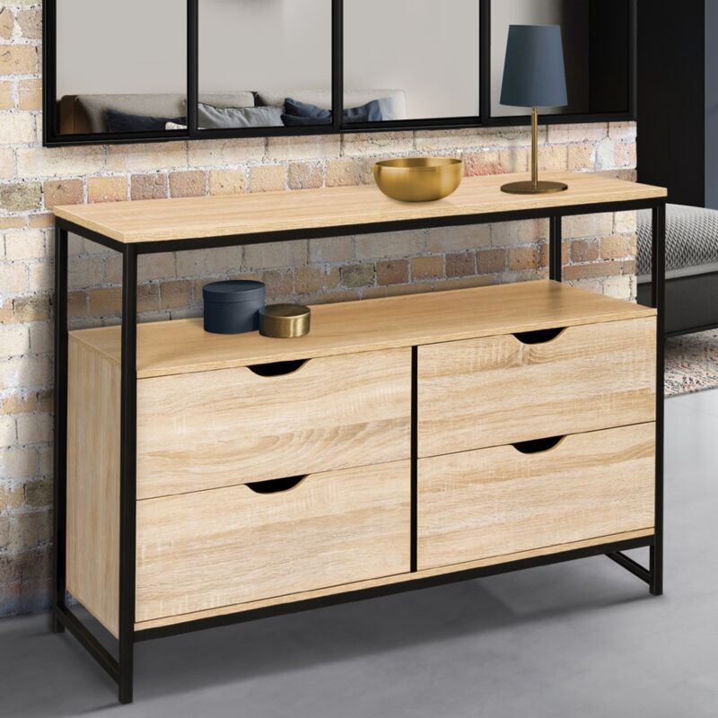 foto del prodotto cassettiera di design industriale a 4 cassetti con ripiano detroit