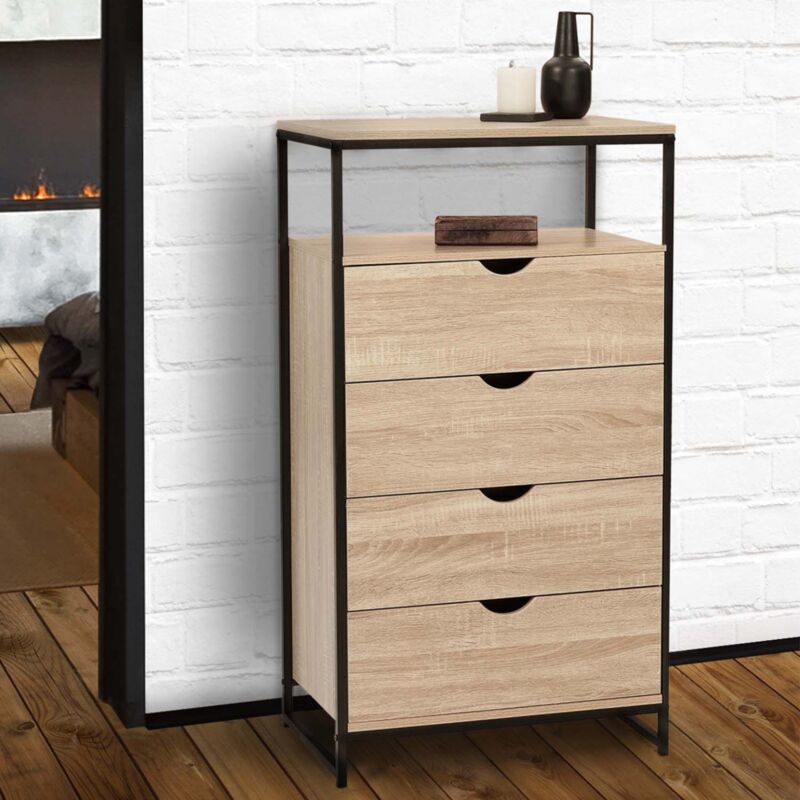 foto del prodotto cassettiera di design industriale a 4 cassetti detroit 60 cm con ripiano