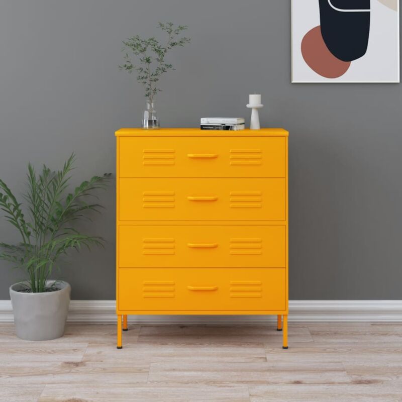 foto del prodotto cassettiera dotata di 4 cassetti in acciaio in stile industrial vari colori colore giallo