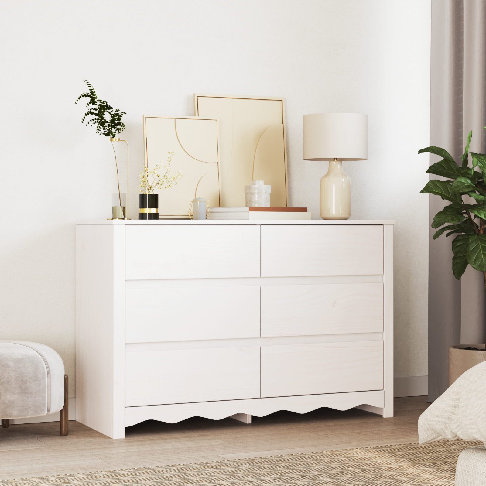 foto del prodotto cassettiera ""drammen"" bianca 111x43x73,5 cm legno massello pino
