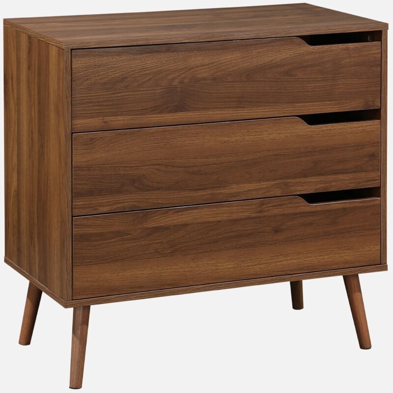 foto del prodotto cassettiera effetto legno di noce, 3 cassetti, marrone
