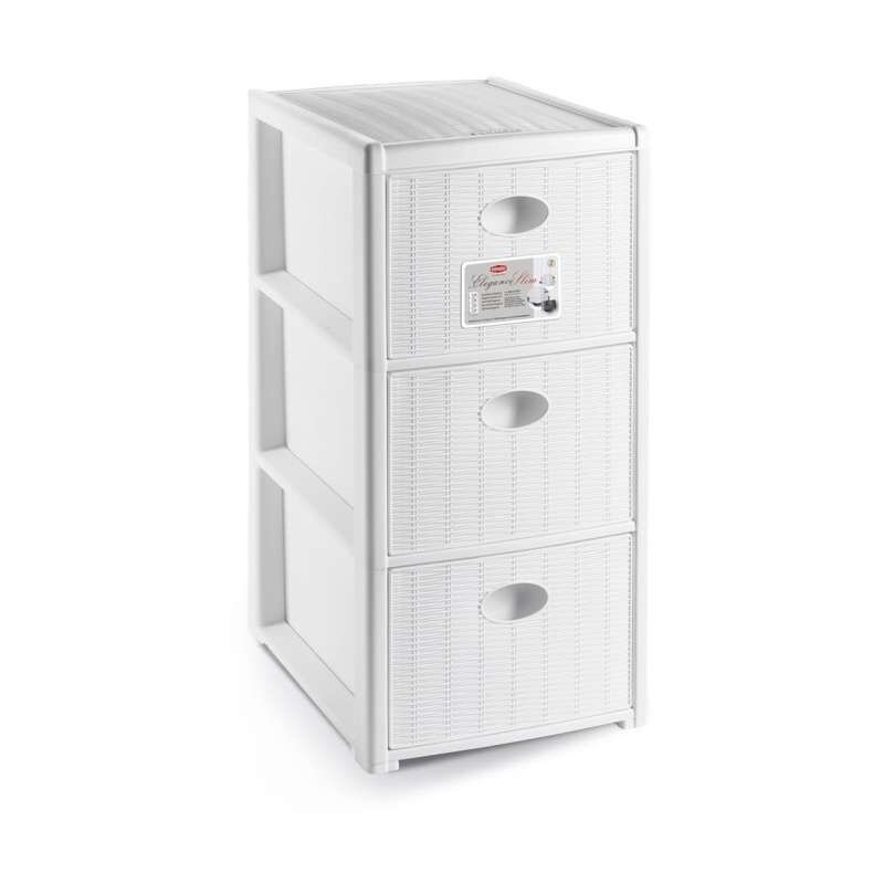 foto del prodotto cassettiera elegance bianca 3 cassetti 30x40 h 60 cm polipropilene super resistente montata con ruote stefanplast