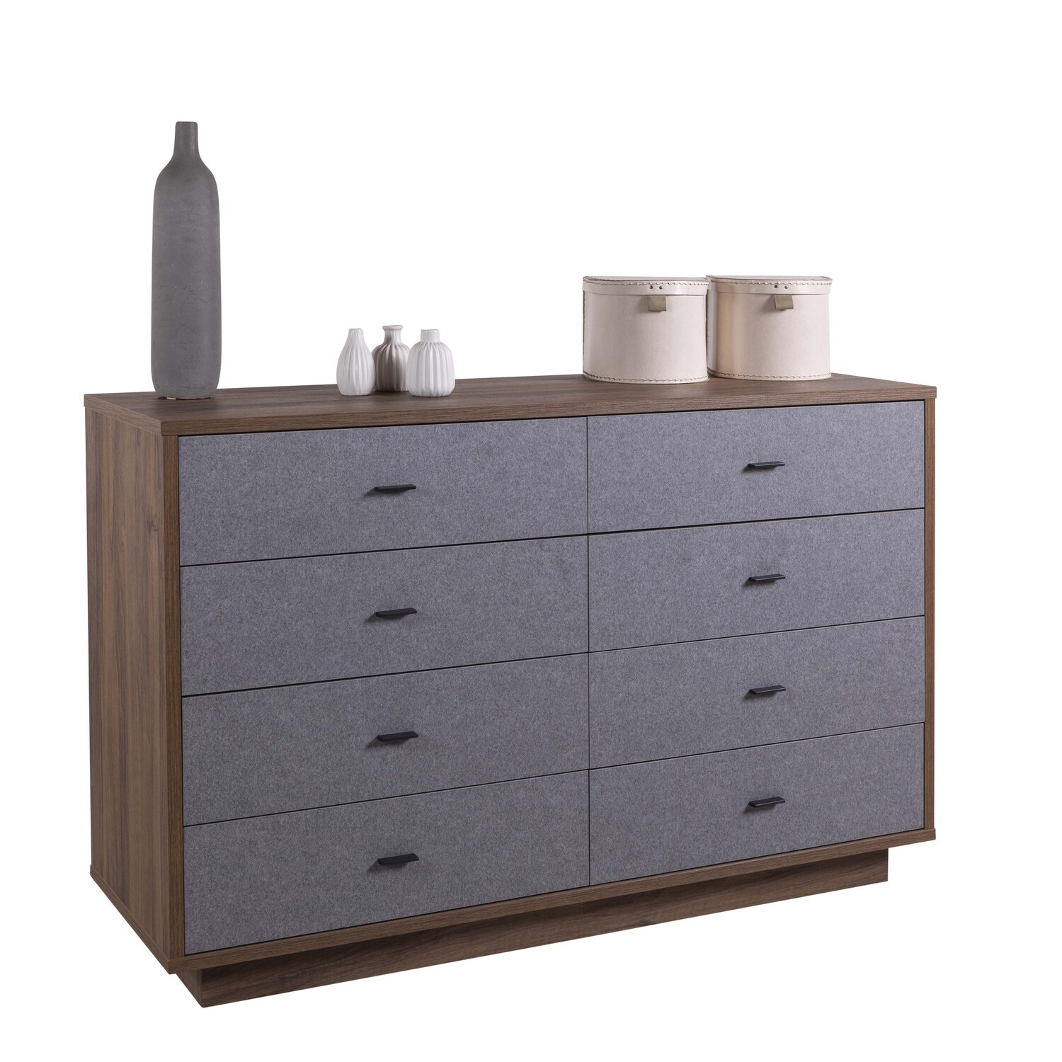 foto del prodotto cassettiera elegante con 8 cassetti noce grigio 138x89,50x44,40 cm