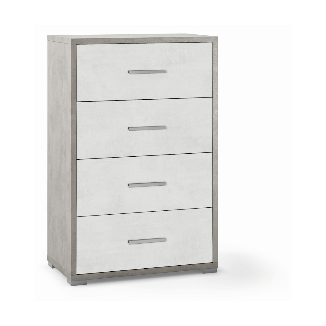 foto del prodotto cassettiera grigio ossido bianco 4 cassetti in legno moderna per camera da letto