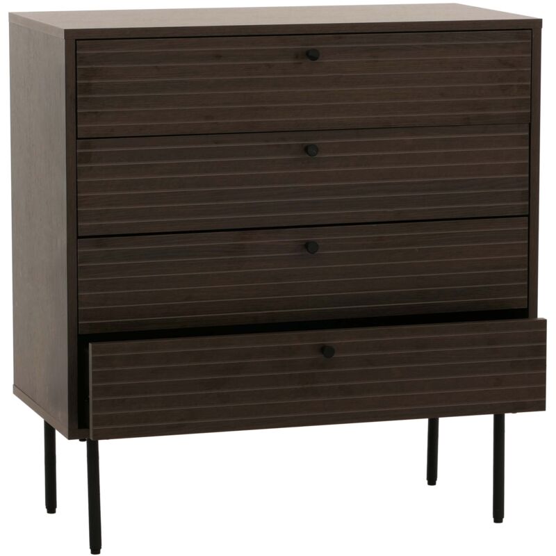 foto del prodotto cassettiera hhg 093, mobile credenza, 4 cassetti, stile scandinavo metallo legno melamina mvg 85x80x40cm, marrone scuro