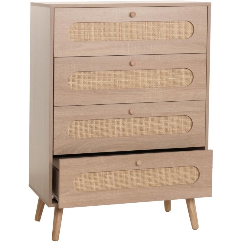foto del prodotto cassettiera hhg 211, credenza alta, legno kubu rattan, 101x71x42cm effetto rovere