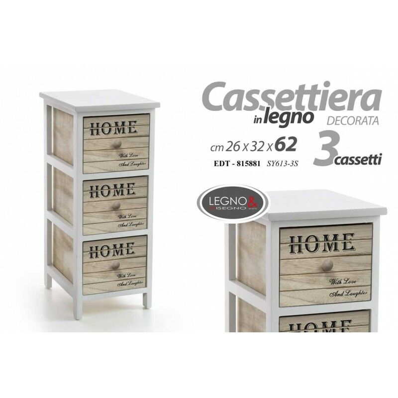 foto del prodotto cassettiera home in legno con decori 3 cassetti cm 26 x 32 x 62 h