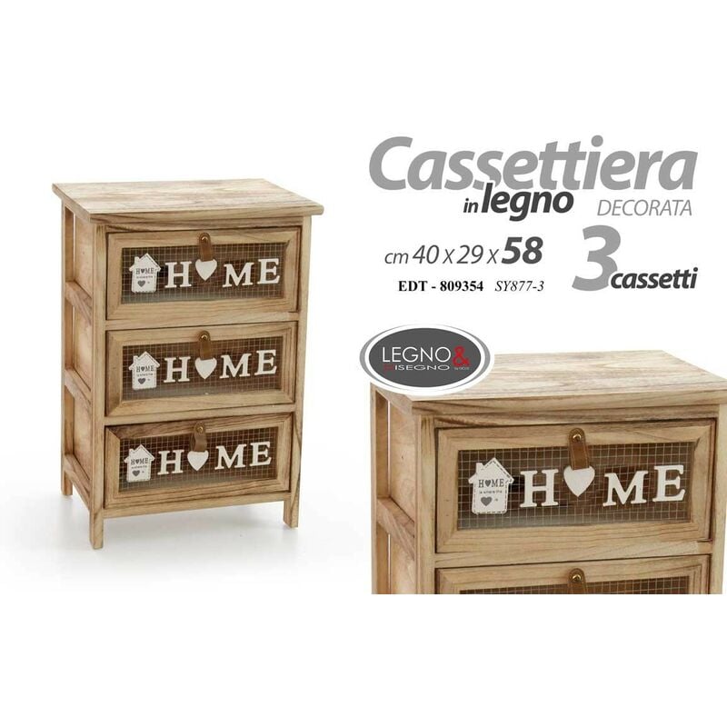 foto del prodotto cassettiera home tre cassetti legno cm 40 x 29 x 58 h