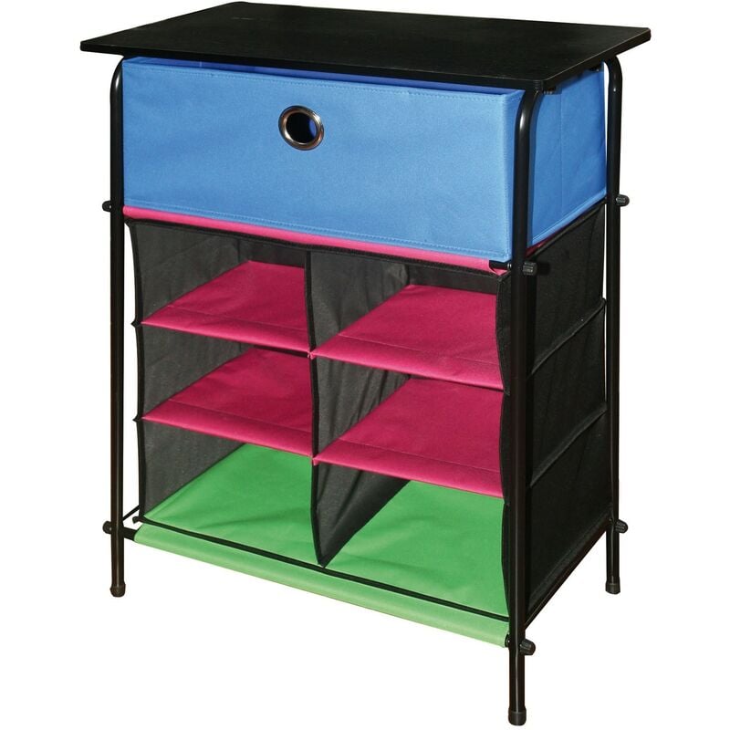 foto del prodotto cassettiera in acciaio e tessuto colorato con ripiani e cassetto baleno home rack