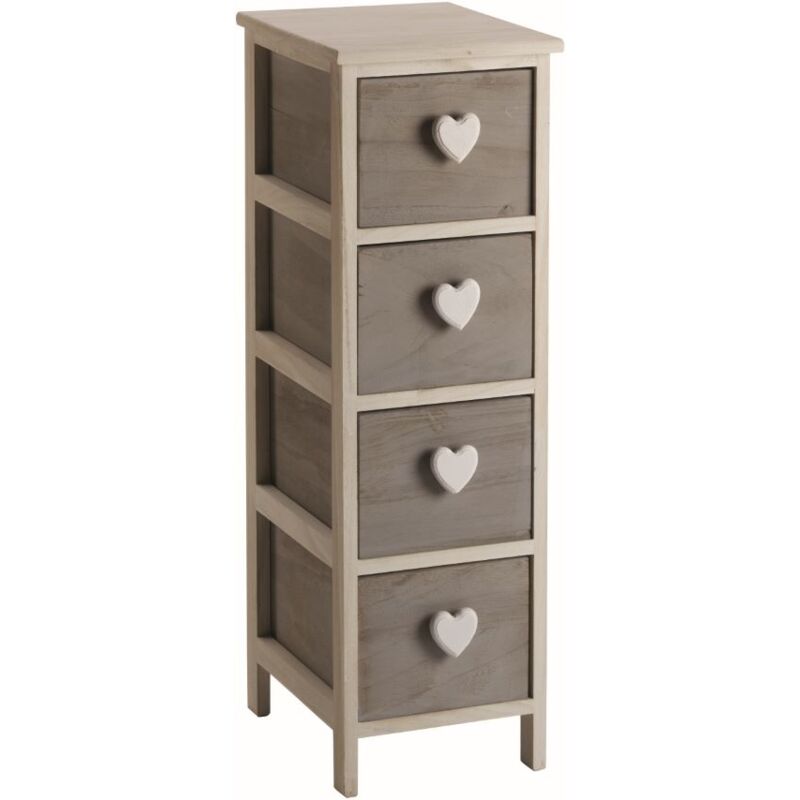 foto del prodotto cassettiera in legno con 4 cassetti e pomolo a forma di cuore 32 x 81 centimetri