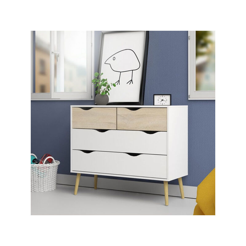 foto del prodotto cassettiera in legno con finitura laccata bianca e