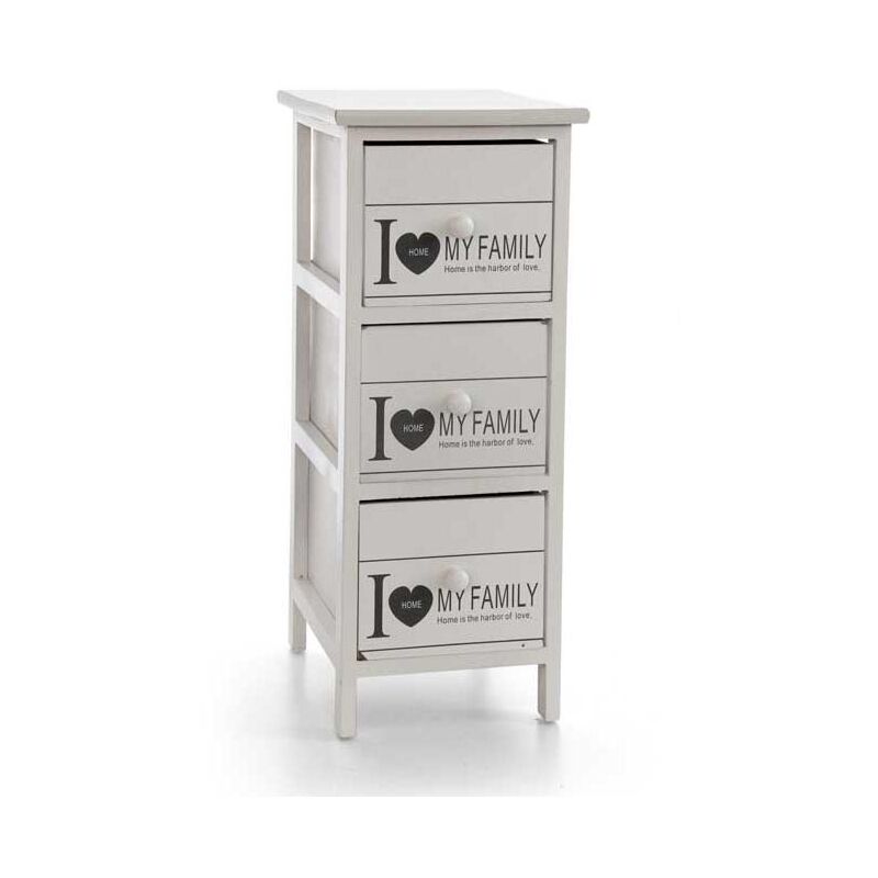 foto del prodotto cassettiera in legno decorata con 3 cassetti colore bianco 26 x 32 x 62 cm