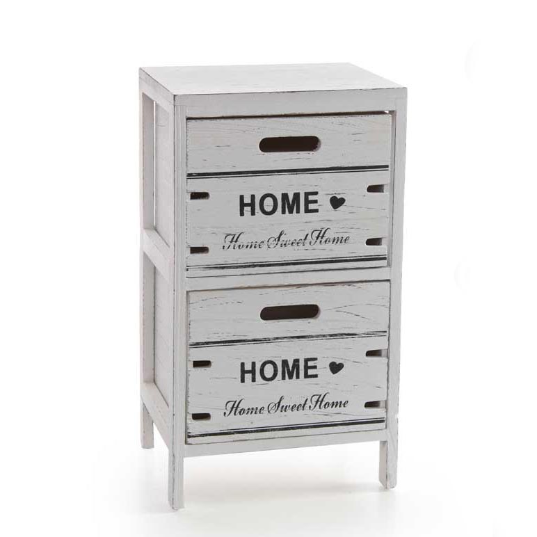 foto del prodotto cassettiera in legno decorata con due cassetti 30 x 24 x 53 cm