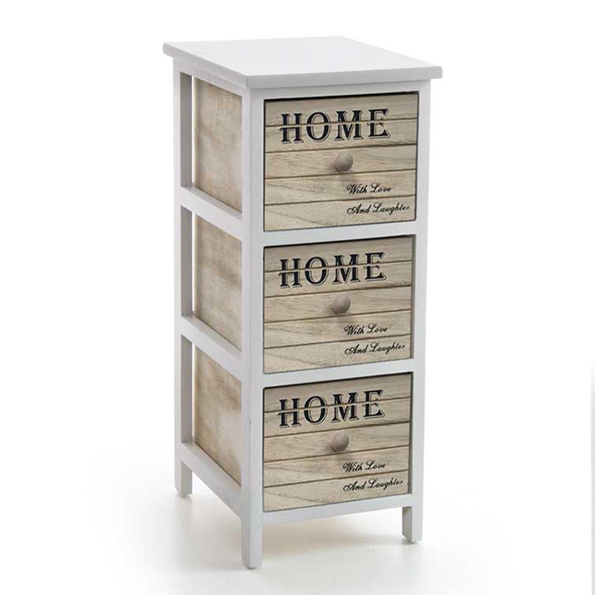 foto del prodotto cassettiera in legno decorata home colore bianco e naturale 26 x 32 x 62 cm