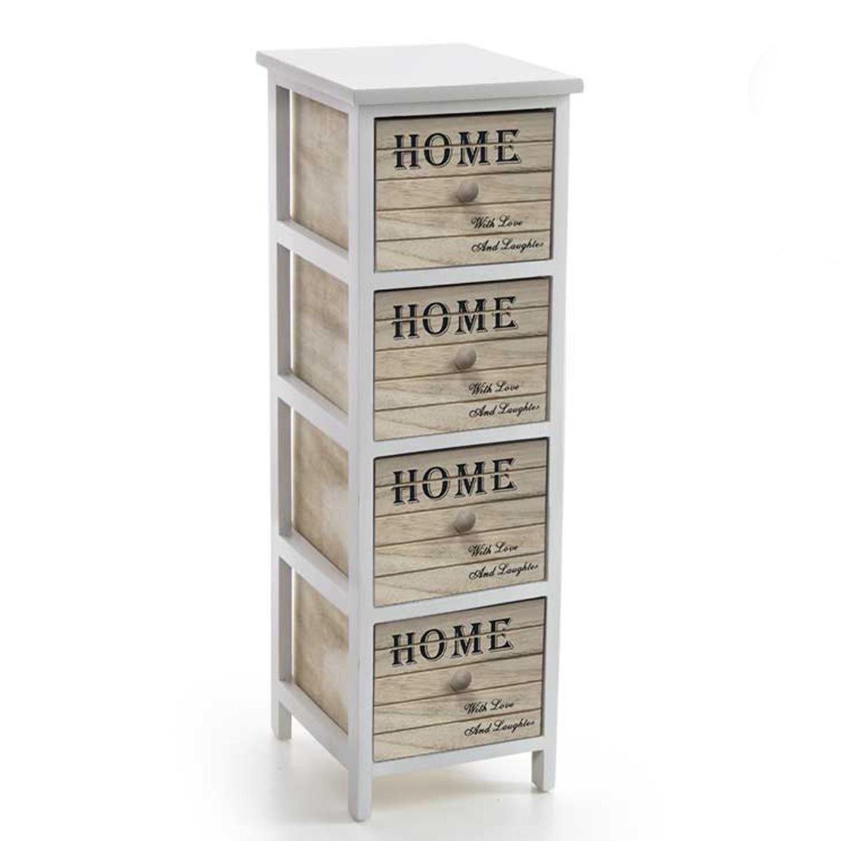 foto del prodotto cassettiera in legno decorata home colore bianco e naturale 26 x 32 x 80 cm