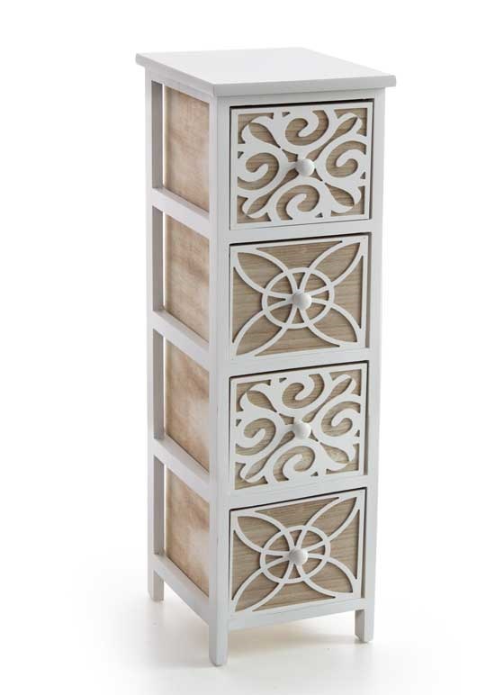 foto del prodotto cassettiera in legno decorato 4 cassetti 26 x 32 x 80 cm bicolore