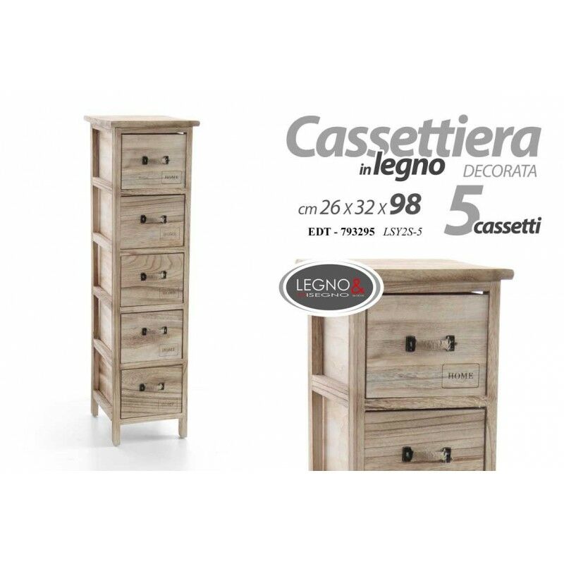 foto del prodotto cassettiera in legno decoro home stretta 5 cassetti cm 26 x 32 x 98 h