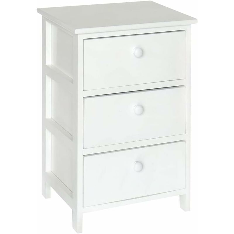 foto del prodotto cassettiera in legno di paulownia 40x29x58h cm 3 cassetti bianca king home