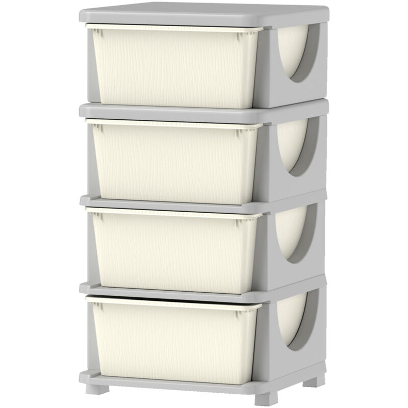 foto del prodotto cassettiera in plastica a 4 cassetti per giochi e vestiti crema - homcom