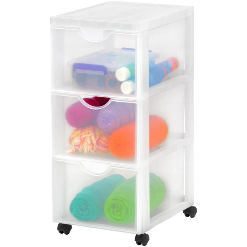 foto del prodotto cassettiera in plastica con ruote, 3 cassetti grandi, biancastro, maniglie facili da tirare, organizzatore, per camera da letto, bagno, scuola e