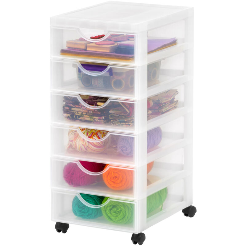 foto del prodotto cassettiera in plastica con ruote, 6 cassetti piccoli, biancastro, maniglie facili da tirare, organizzatore, per camera da letto, bagno, scuola e