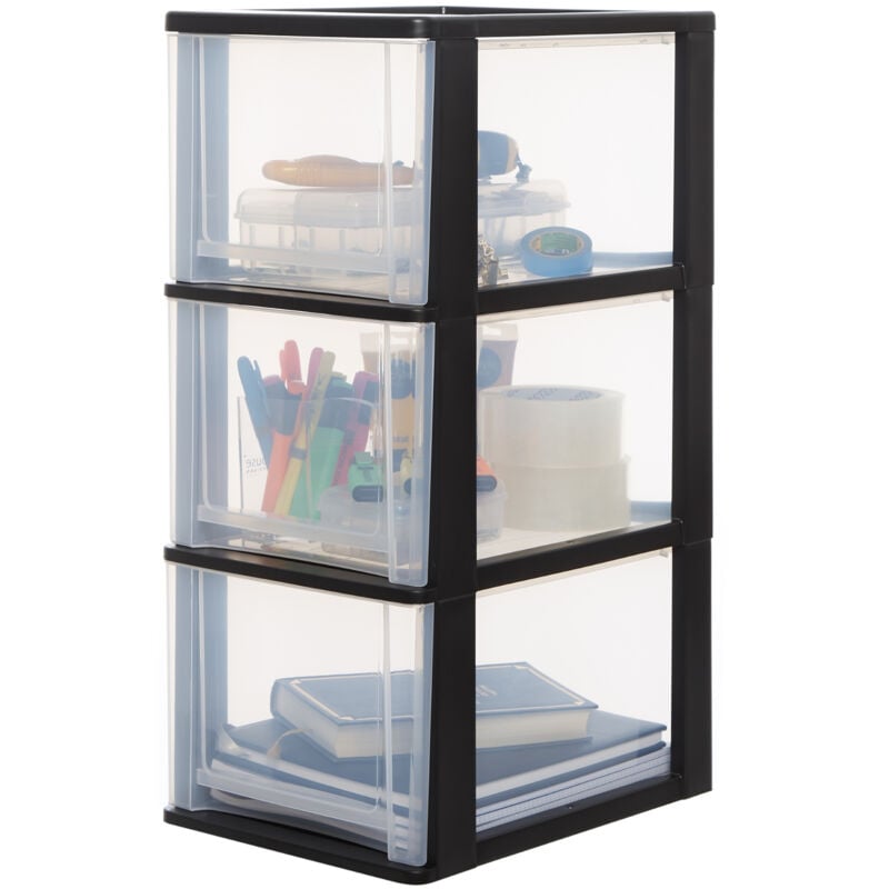 foto del prodotto cassettiera in plastica, portaoggetti, 3 cassetti grandi, nero, apertura facile, formato a4, a5 e a6, organizzatore, per ufficio, scuola, cartoleria,