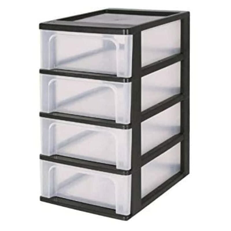 foto del prodotto cassettiera in plastica, portaoggetti, 4 cassetti medi, nero, apertura facile, formato a4, a5 e a6, organizzatore, per ufficio, scuola, cartoleria,