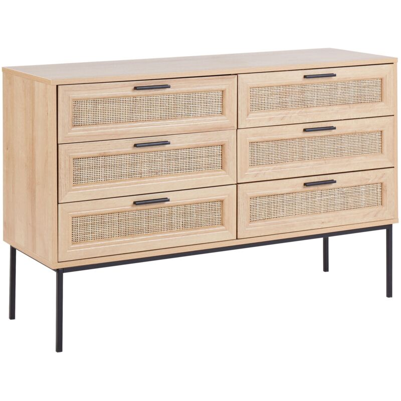 foto del prodotto cassettiera in rattan con 6 cassetti con frontale in vimini legno chiaro pasco
