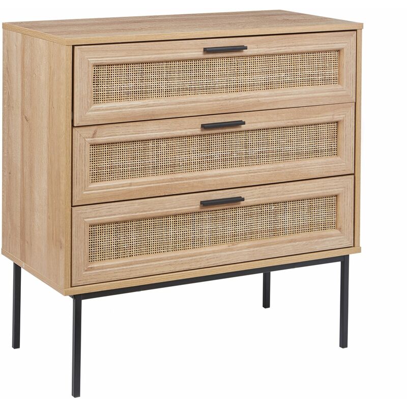 foto del prodotto cassettiera in rattan con tre cassetti con frontale in vimini legno chiaro pasco