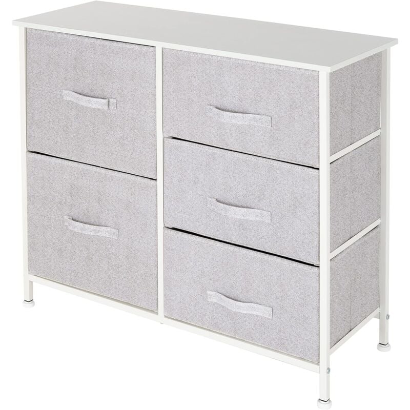 foto del prodotto cassettiera in tessuto con 5 cassetti, 80 x 30 x 70 cm, bianco, struttura in metallo pannello in mdf, guardaroba, credenza, attaccapanni, ideale per