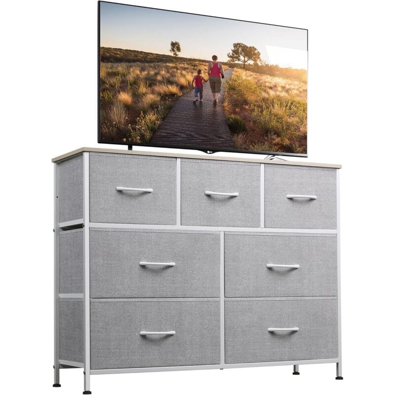 foto del prodotto cassettiera in tessuto con 7 cassetti, cassettiera camera da letto, struttura in acciaio ideale per soggiorno, cameretta di bambini, corridoio,
