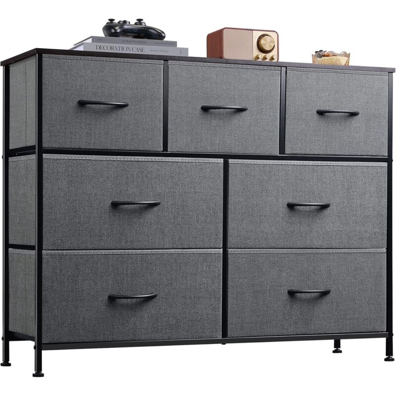foto del prodotto cassettiera in tessuto con 7 cassetti, cassettiera camera da letto, struttura in acciaio ideale per soggiorno, cameretta di bambini, corridoio,