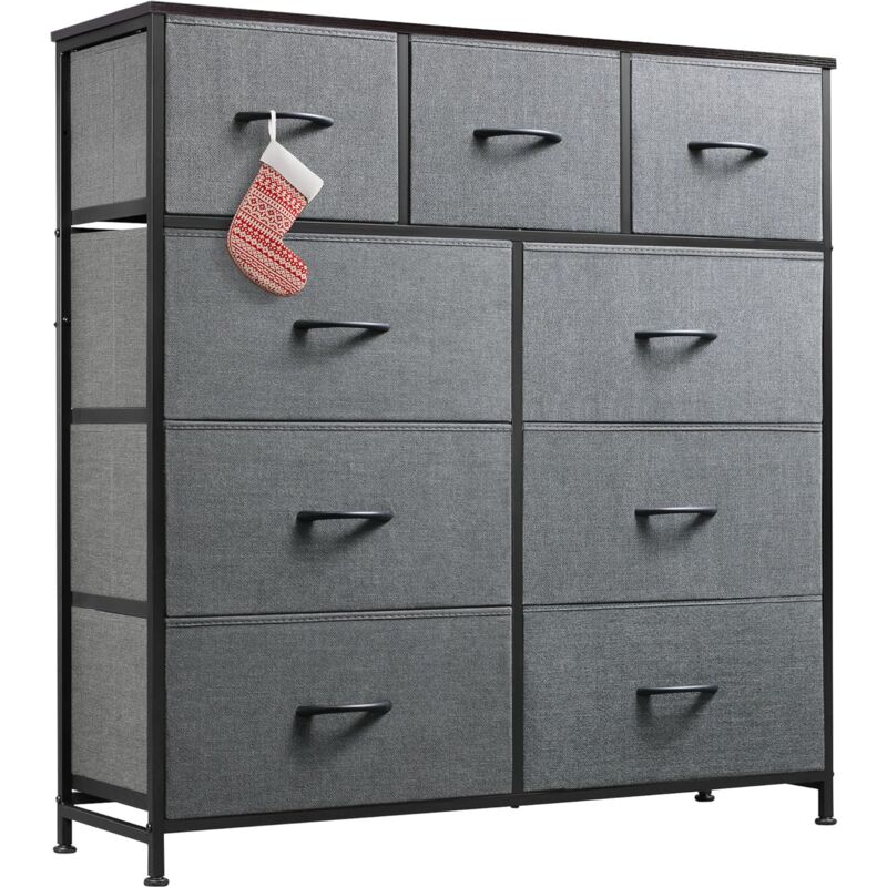 foto del prodotto cassettiera in tessuto con 9 cassetti, cassettiera camera da letto, vano contenitore, struttura in acciaio ideale per soggiorno, cameretta di