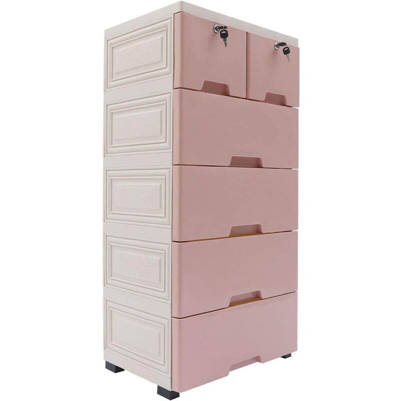 foto del prodotto cassettiera indipendente in plastica, con 6 cassetti con 4 ruote, 50 x 35 x 102 cm, organizer per armadi e camere da letto rosa 