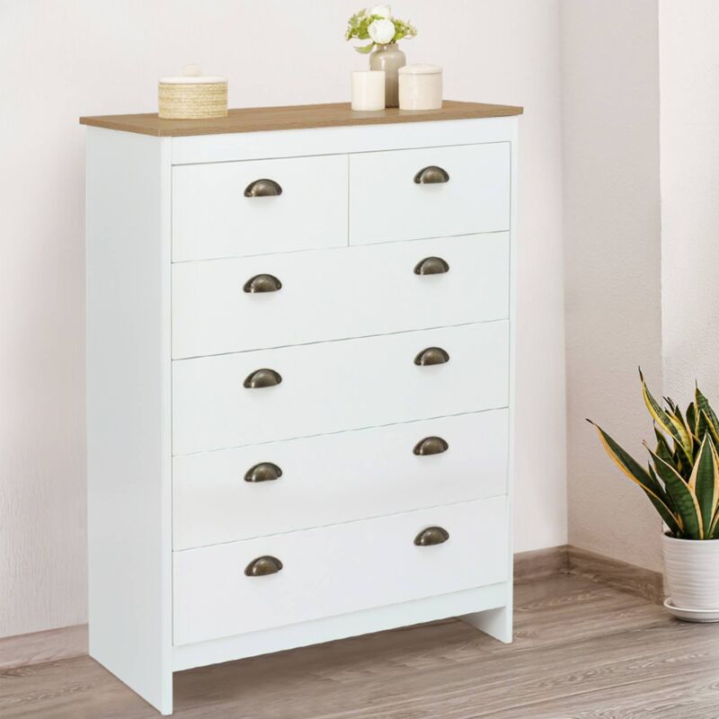 foto del prodotto cassettiera isis 80 cm con 6 cassetti bianchi e piano in legno