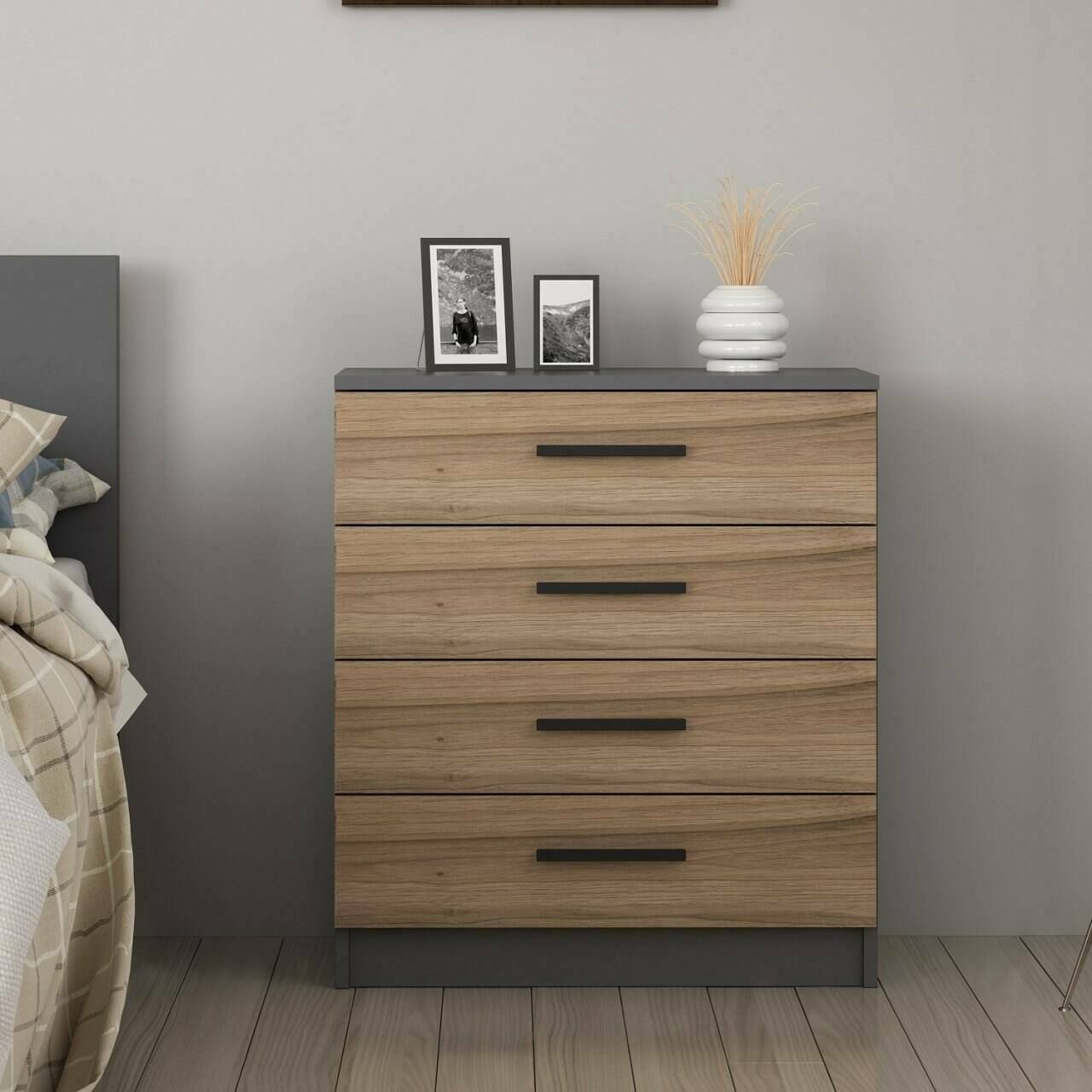 foto del prodotto cassettiera kalmaegi, settimino multiuso, com camera da letto, mobile con cassetti, 70x79 h42 cm, noce