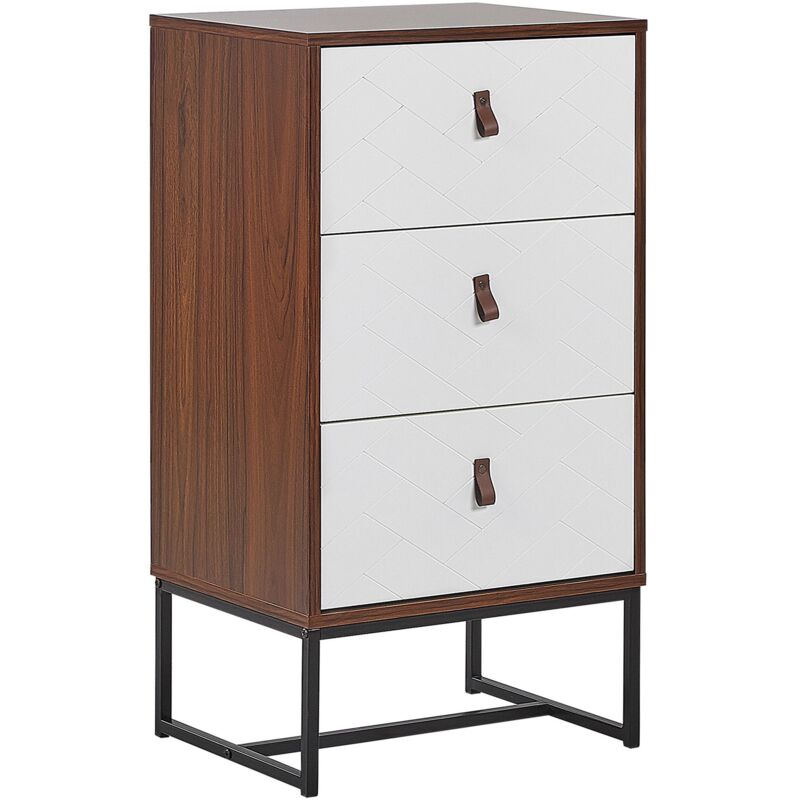 foto del prodotto cassettiera legno scuro gambe in metallo bianco portaoggetti 91 x 49 cm nueva