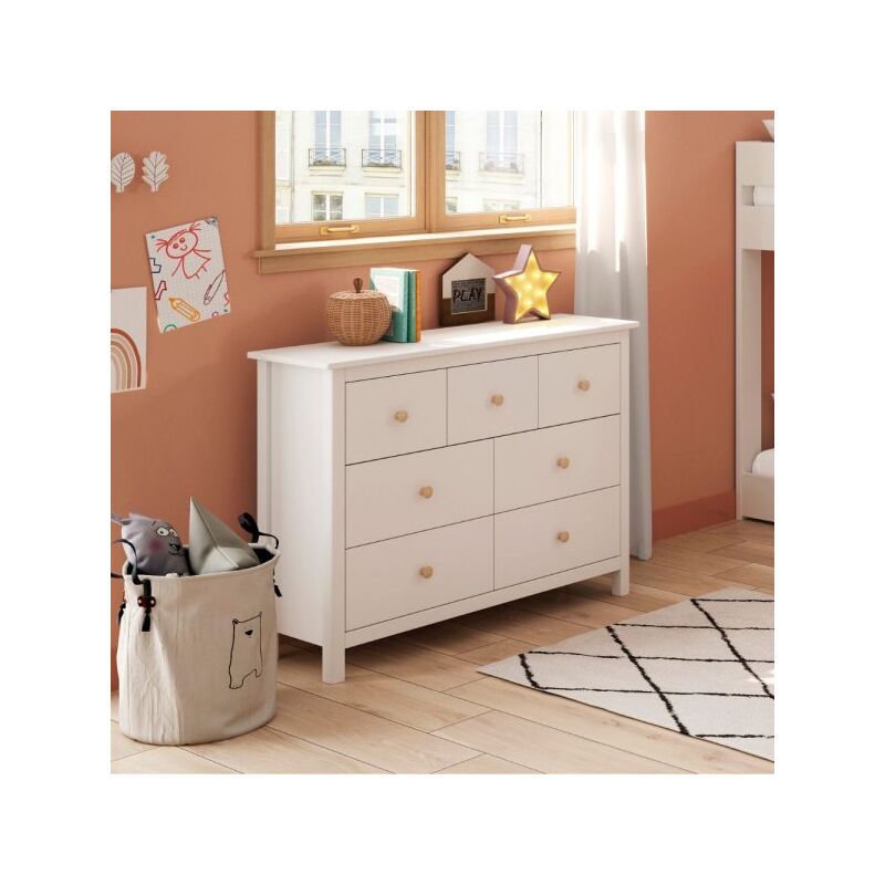 foto del prodotto cassettiera max 4 cassetti e 3 cassettini in legno massiccio colore bianco