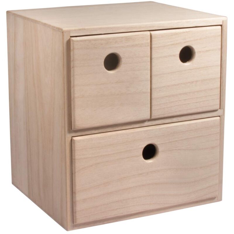 foto del prodotto cassettiera mini in legno con 3 cassetti, legno naturale non trattato, 21x18x23cm, per piccoli oggetti, cancelleria, da colorare e decorare, 62908505