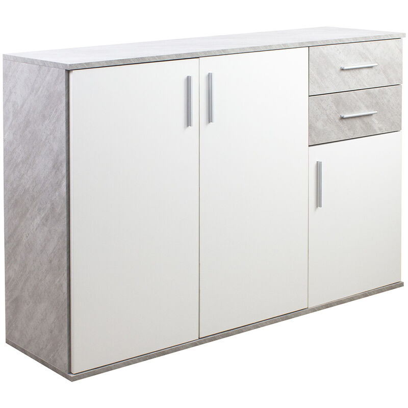 foto del prodotto cassettiera mobile armadietto 3 porte 2 cassetti design moderno cemento e bianco