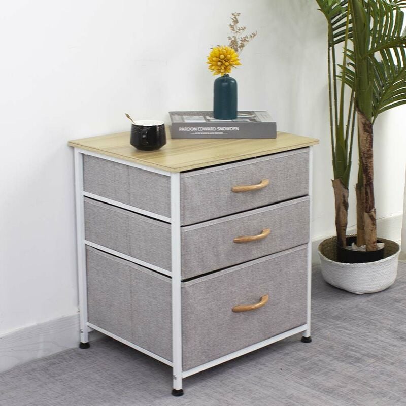 foto del prodotto cassettiera mobile armadietto 3 ripiani tessuto multicolor bianco grigio chiaro