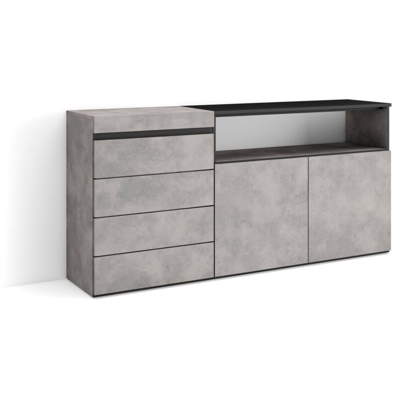 foto del prodotto cassettiera, mobile armadio con cassetti, 157x75x35 cm, camera da letto, stanza, con stoccaggio, stile moderno, grigio cemento skraut home