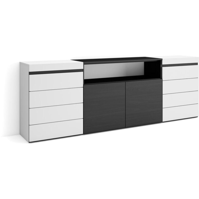 foto del prodotto cassettiera, mobile armadio con cassetti, 214x75x35 cm, camera da letto, stanza, con stoccaggio, stile moderno, bianco e nero skraut home